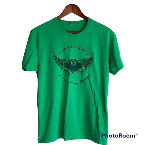 Hustling or Hustled Life Pool Green S/S T-Shirt Men's Size M Run Out Sportswear - Picture 5 of 7